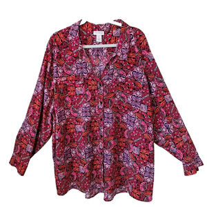 Catherines Bold Abstract Floral Geometric Button Up Shirt Blouse Women Size 4X